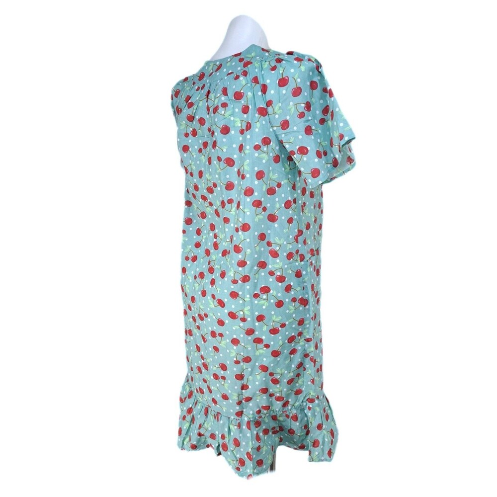 Anthony Richards VTG Teal Cherries Mumu Patio House Dress Midi Women's Size MP - Picture 5 of 9